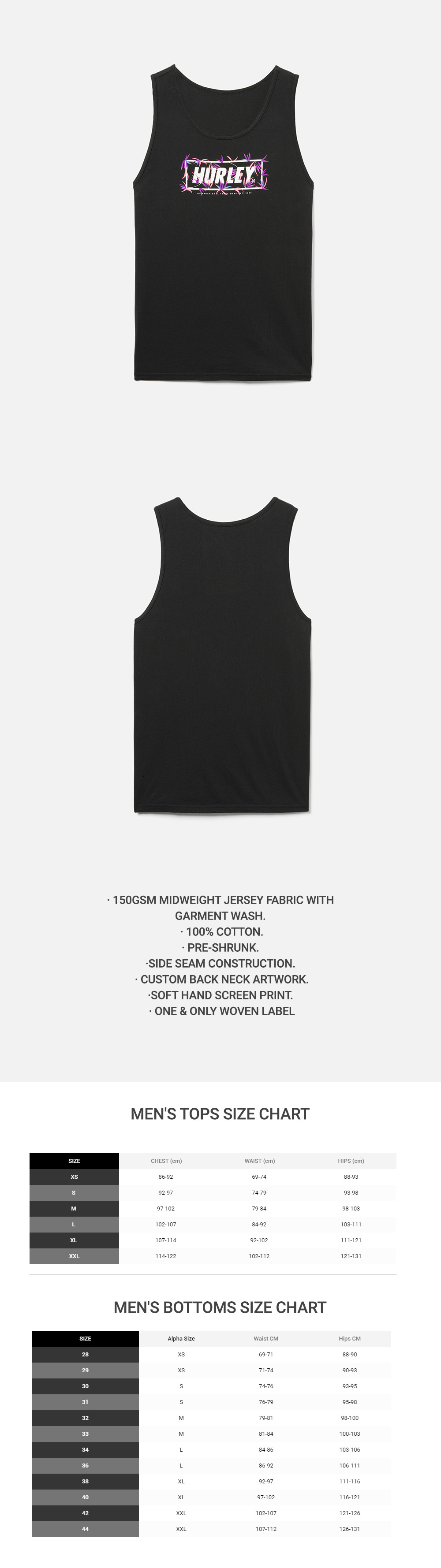 Hurley Bambooboo Tank Top - Comfortable Cotton Stretch Fit For Gym & Outdoor Activities